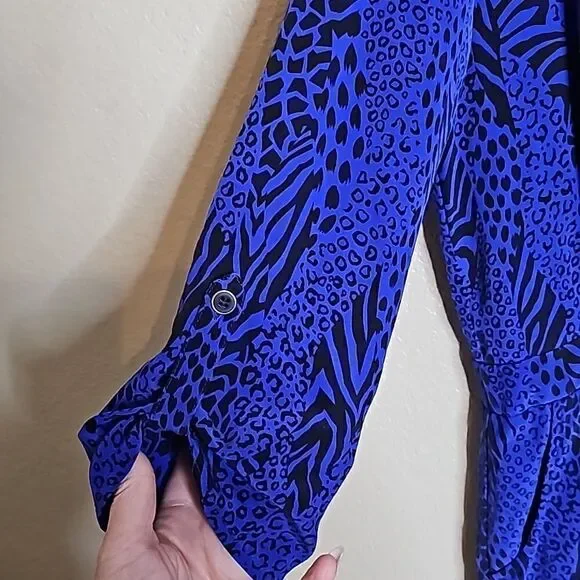 Yumi Kim XS SILK Liz Romper Blue black animal print - Picture 4 of 12